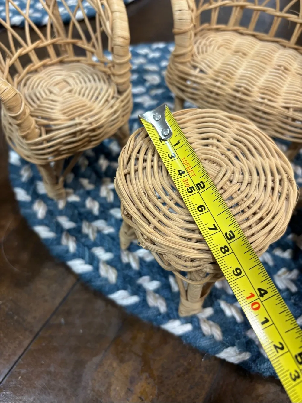 Vintage 70's  80's Natural Wicker Doll House Chair and Table Set